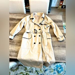 NWT Just Fab Khaki Trench Jacket w/Black Piping Trim - Sz. XXL